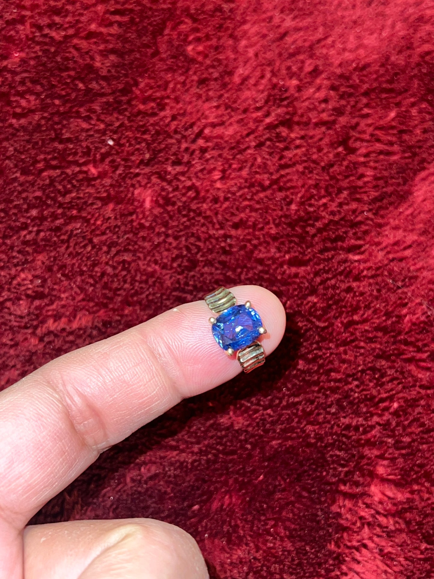 GIA certified 4.3 carat Color Changing Cobalt Spinel Ring set in 14k Yellow Gold