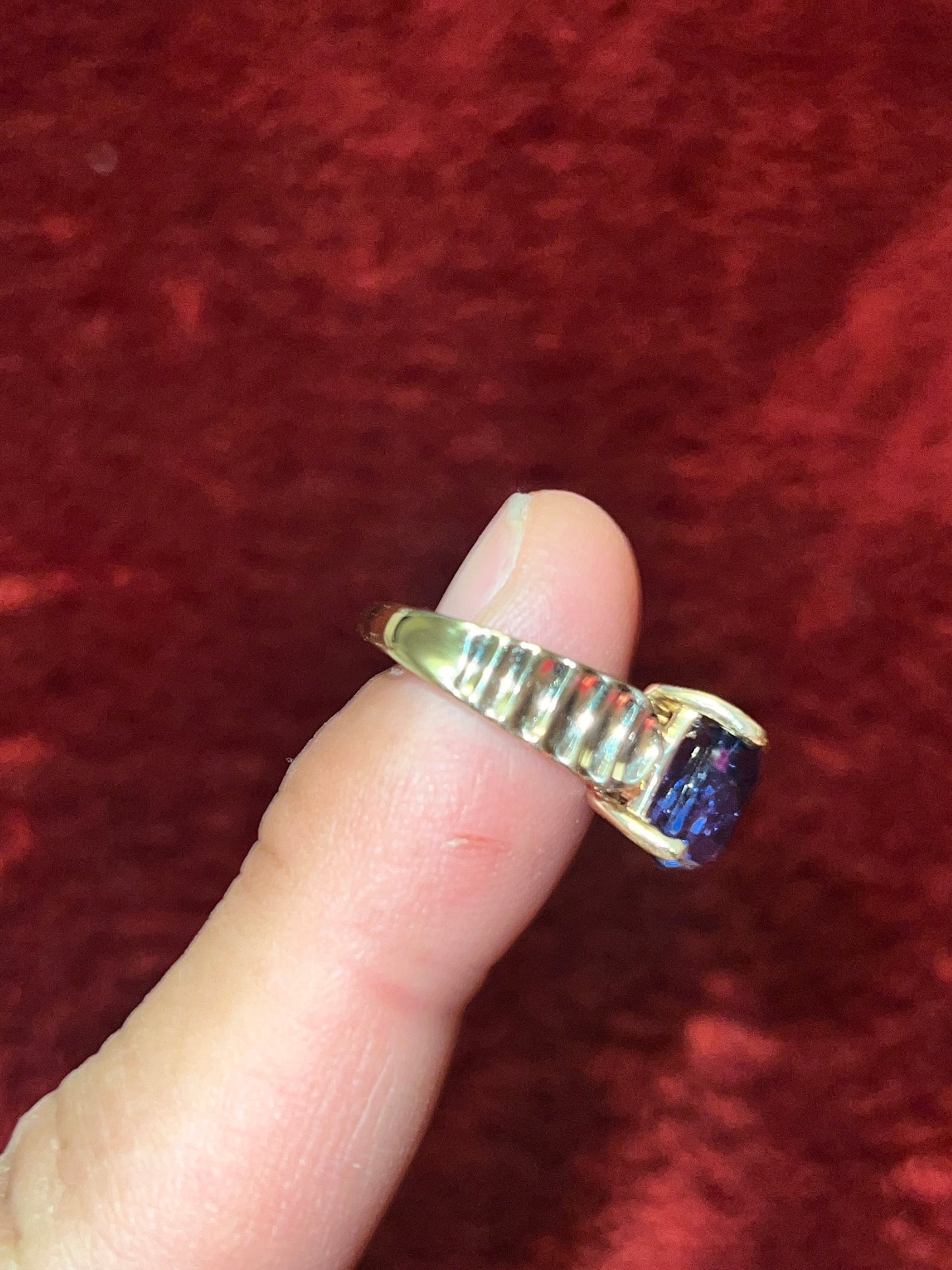GIA certified 4.3 carat Color Changing Cobalt Spinel Ring set in 14k Yellow Gold